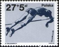 (1983-018) Марка Польша "Прыжки c шестом"    Польские призеры Олимпийских игр 1980 в Москве и Чемпио